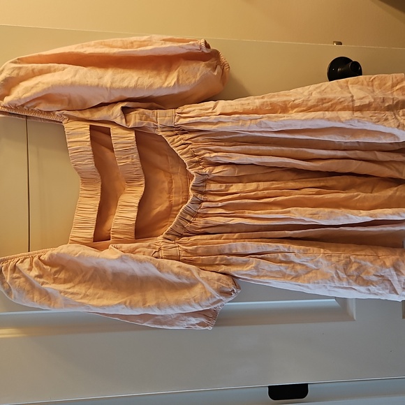 Mable Pink Londyn Fit & Flare 3/4 Puff Sleeve Babydoll Mini, Medium | Linen - Picture 5 of 13